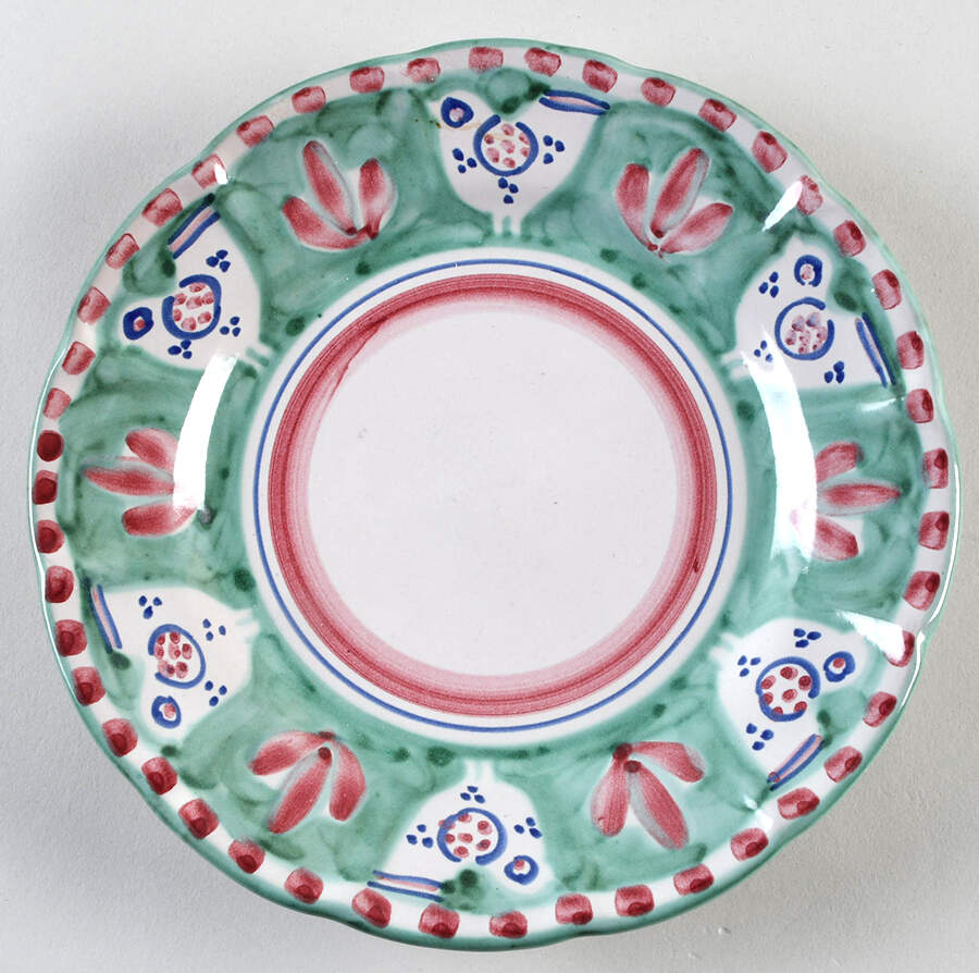 Campagna Chicken (Green Border, Pink Dots) Salad Plate by Ceramica Artistica (CAS Vietri)-1