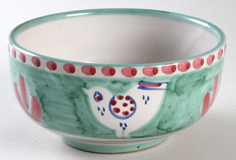 Campagna Chicken (Green Border, Pink Dots) Coupe Cereal Bowl by Ceramica Artistica (CAS Vietri)-1