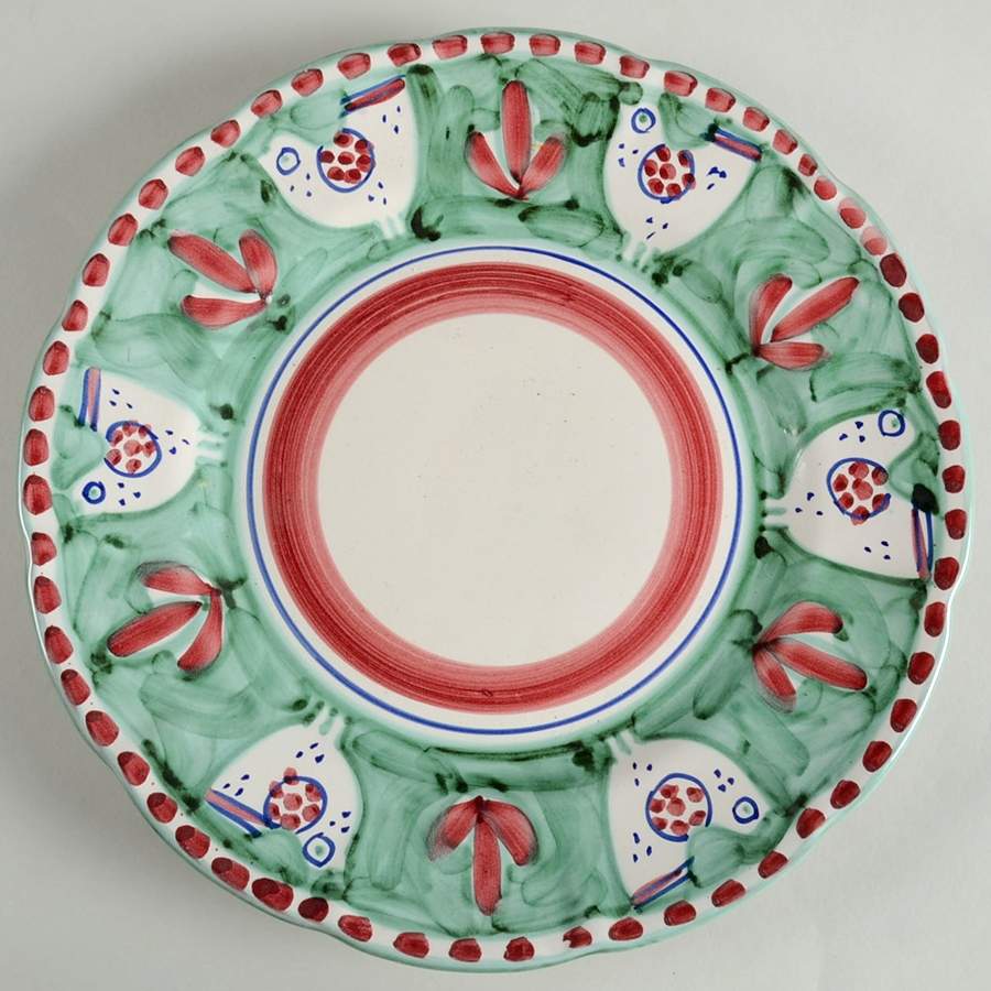 Campagna Chicken (Green Border, Pink Dots) Large Dinner Plate by Ceramica Artistica (CAS Vietri)-1