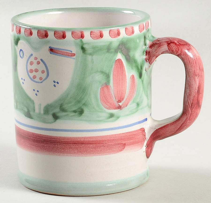 Campagna Chicken (Green Border, Pink Dots) Mug by Ceramica Artistica (CAS Vietri)-1