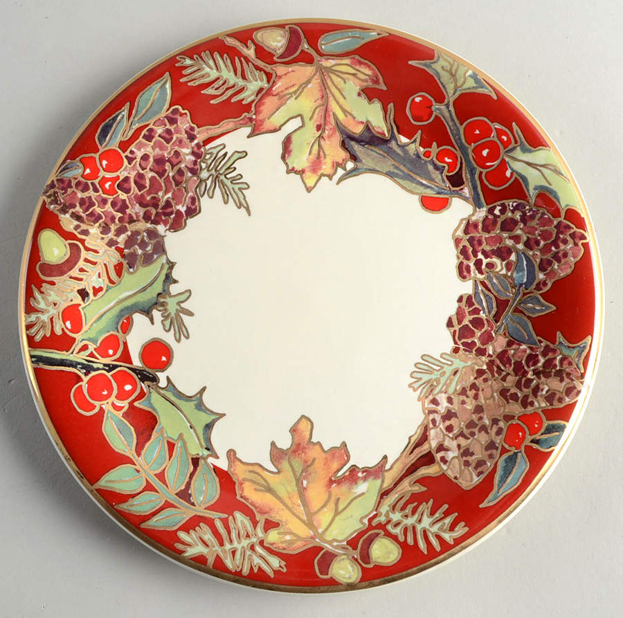 Crimson Wreath Salad Plate by VARM Ceramica (Italy)-1