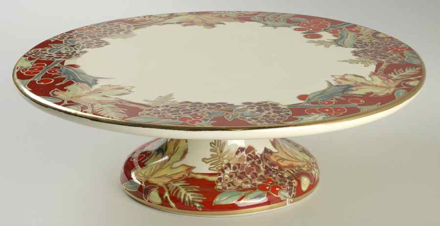 Crimson Wreath 12" Diameter Pedestal Cake Stand by VARM Ceramica (Italy)-1