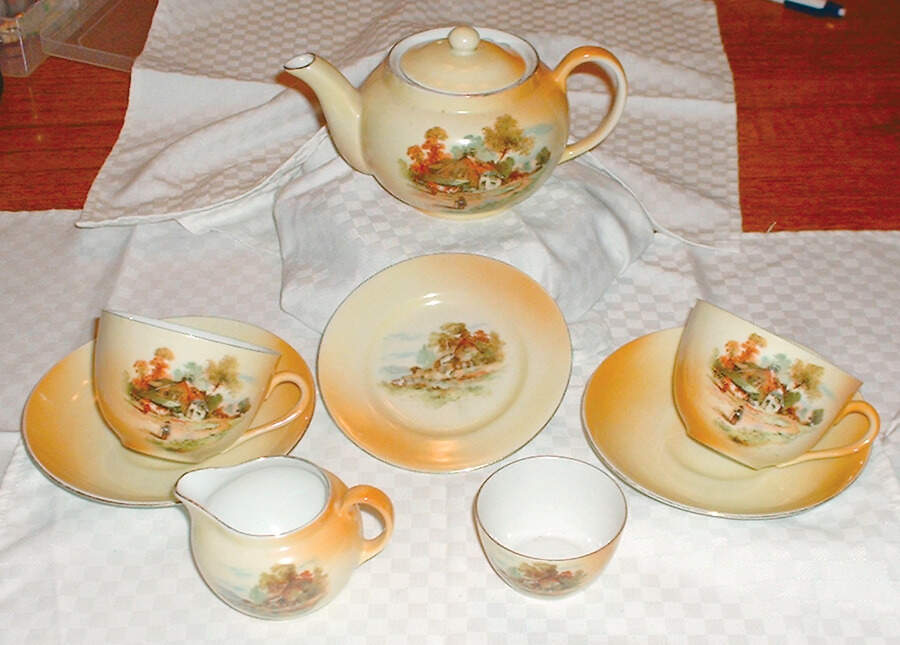 Rustic Scenes Flat Cup & Saucer Set by Victoria (Czech)-1