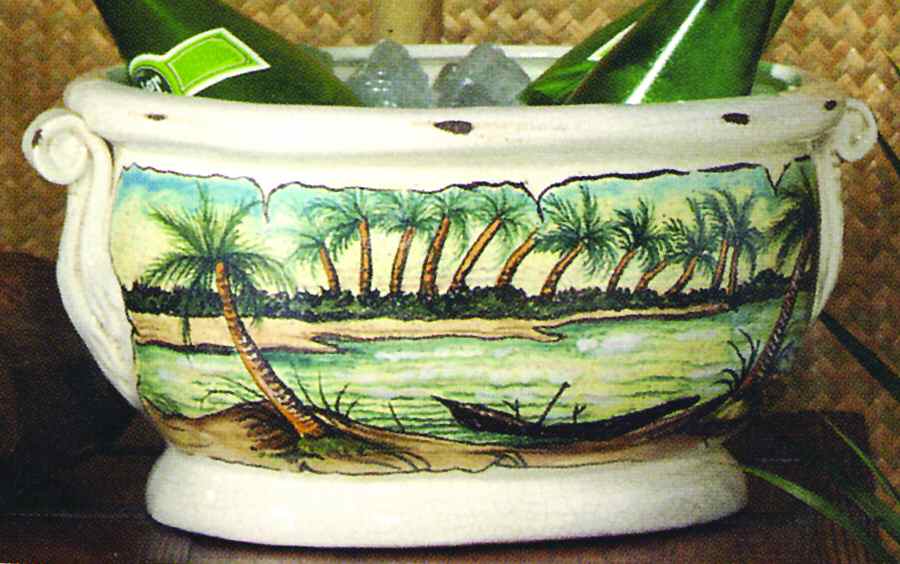 Palms Oval Cachepot by Vietri (Italy)-1