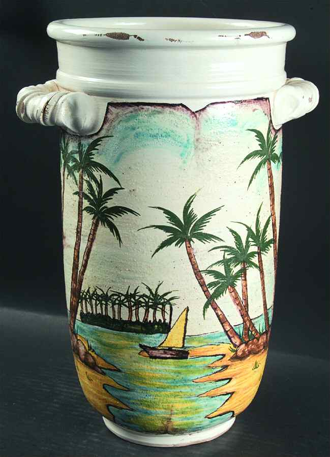 Palms 12" Handled Vase by Vietri (Italy)-1