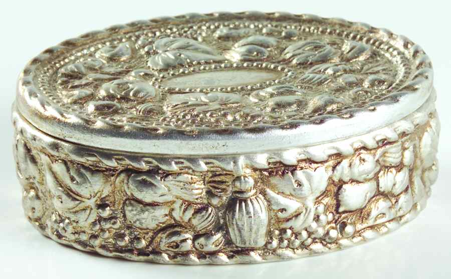 Florentine Silver Oval Box & Lid by Vietri (Italy)-1
