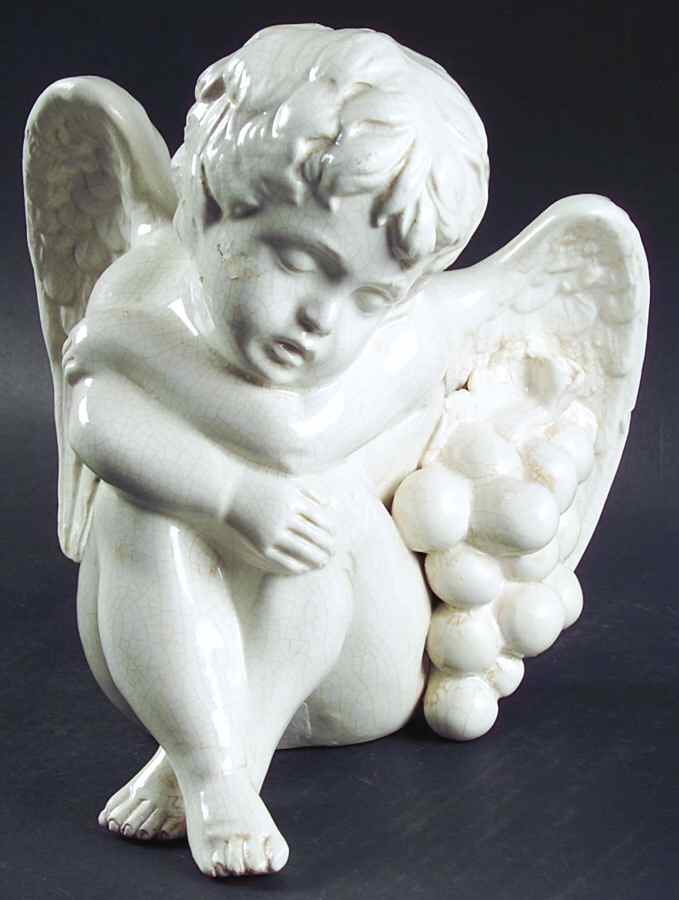 Antique White Small Dreaming Angel Figurine by Vietri (Italy)-1
