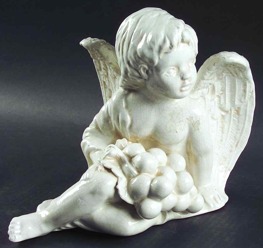 Antique White Small Sitting Angel Figurine by Vietri (Italy)-1