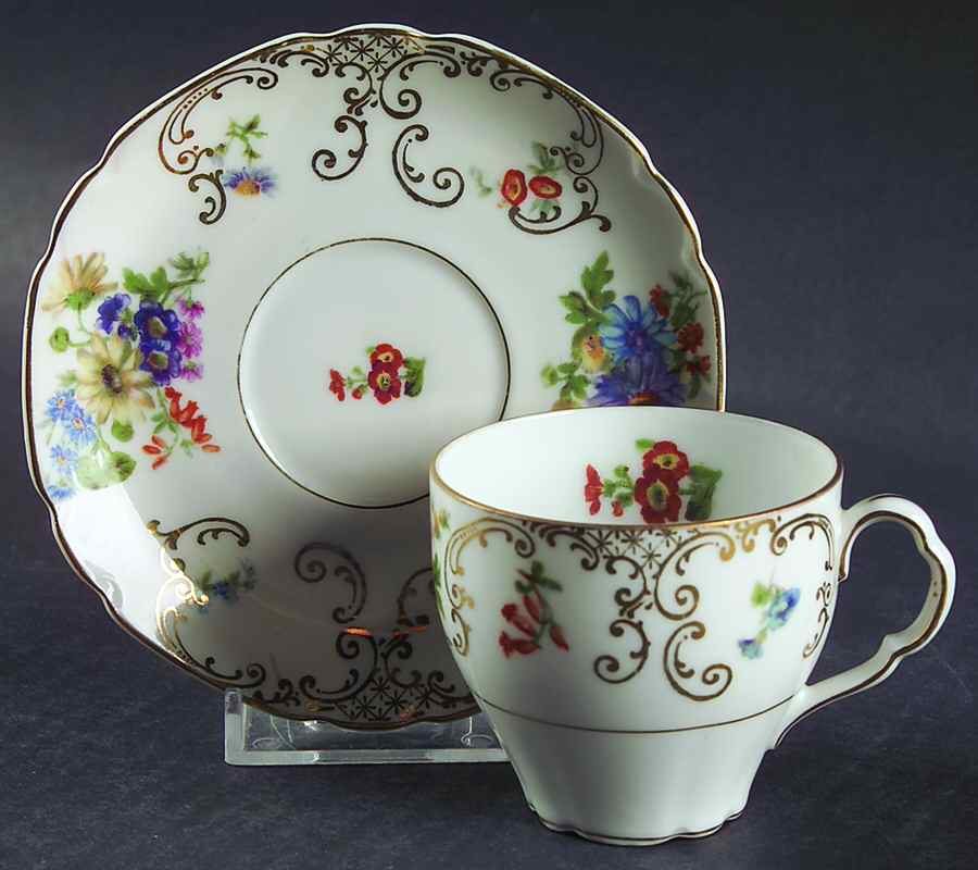 217-302 Flat Demitasse Cup & Saucer Set by Victoria (Czech)-1