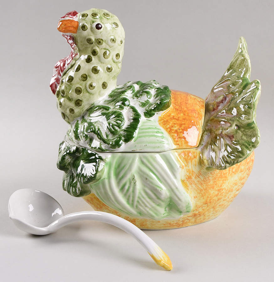 Botanical Collection Animals Small Tureen with Lid & Ladle by Vietri (Italy)-1
