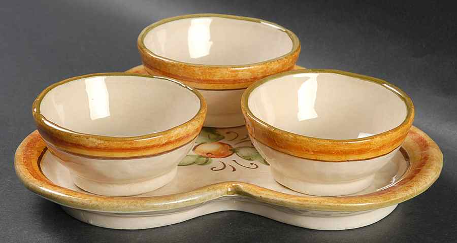 Affresco Dip Bowl Set-3 Bowls w/Tray by Vietri (Italy)-1