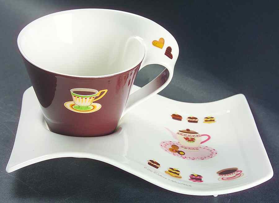 New Wave Caffe Cookies Cafe Au Laite Party Plate/Snack & Cup Set by Villeroy & Boch-1