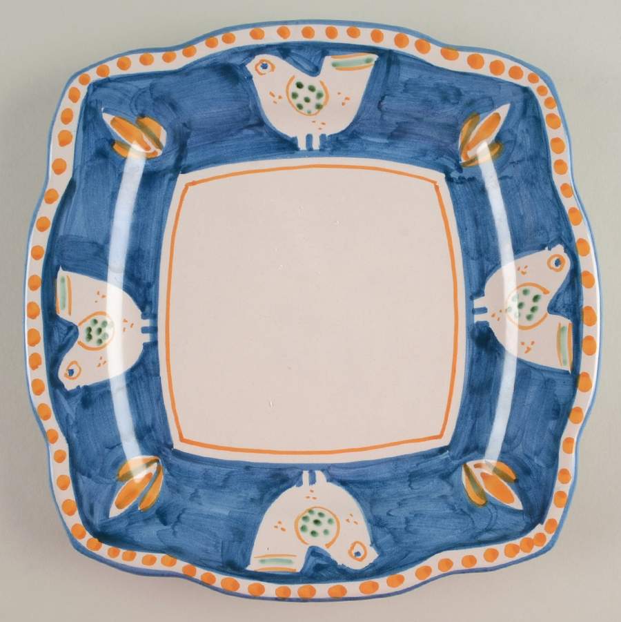Campagna Chicken (Blue, Orange Dots) Square Dinner Plate by Ceramica Artistica (CAS Vietri)-1