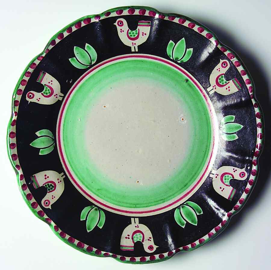 Campagna Chicken (Black Border, Red Dots) Dinner Plate by Vietri (Italy)-1