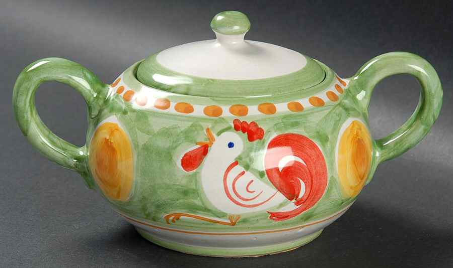 Campagna Rooster (Gallina) Sugar Bowl & Lid by Vietri (Italy)-1