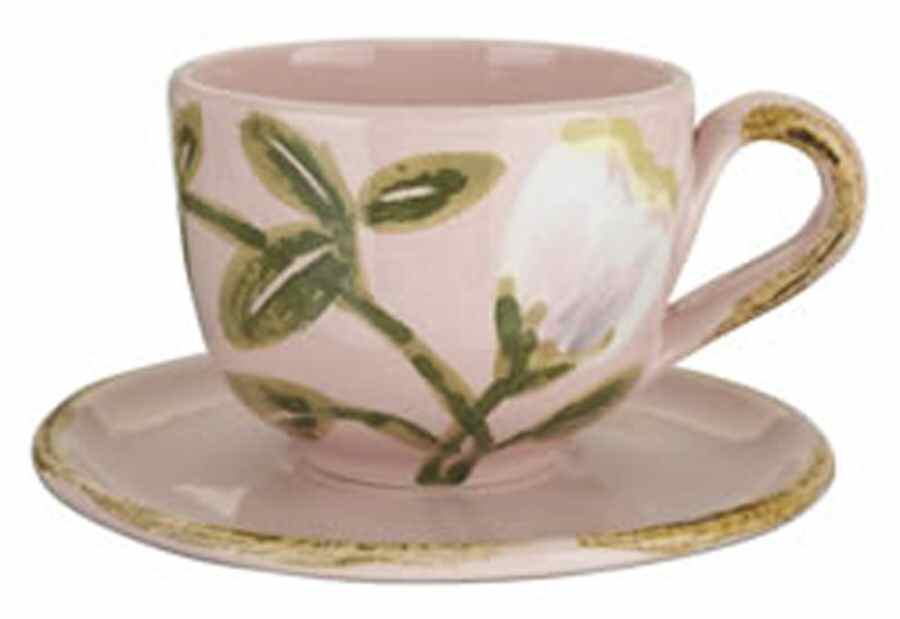 Peony Flat Cup & Saucer Set by Vietri (Italy)-1