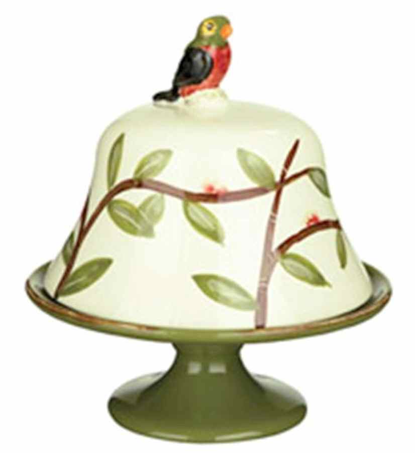 Pappagallo 11" Pedestal Cake Stand & Glass Dome by Vietri (Italy)-1