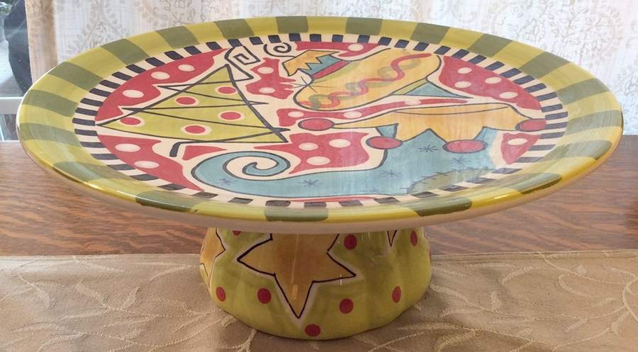 Christmas Cheer 13" Diameter Pedestal Cake Stand by Vicki Carroll Studio-1