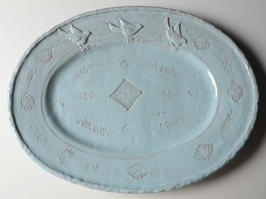Bellezza Sky Blue 17" Oval Serving Platter by Vietri (Italy)-1
