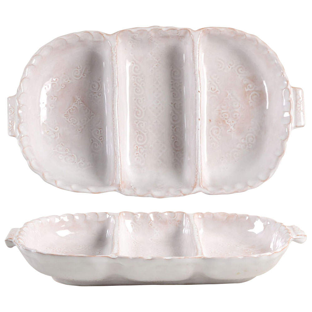 Bellezza White Handled 3-Part Divided Server by Vietri (Italy)-1