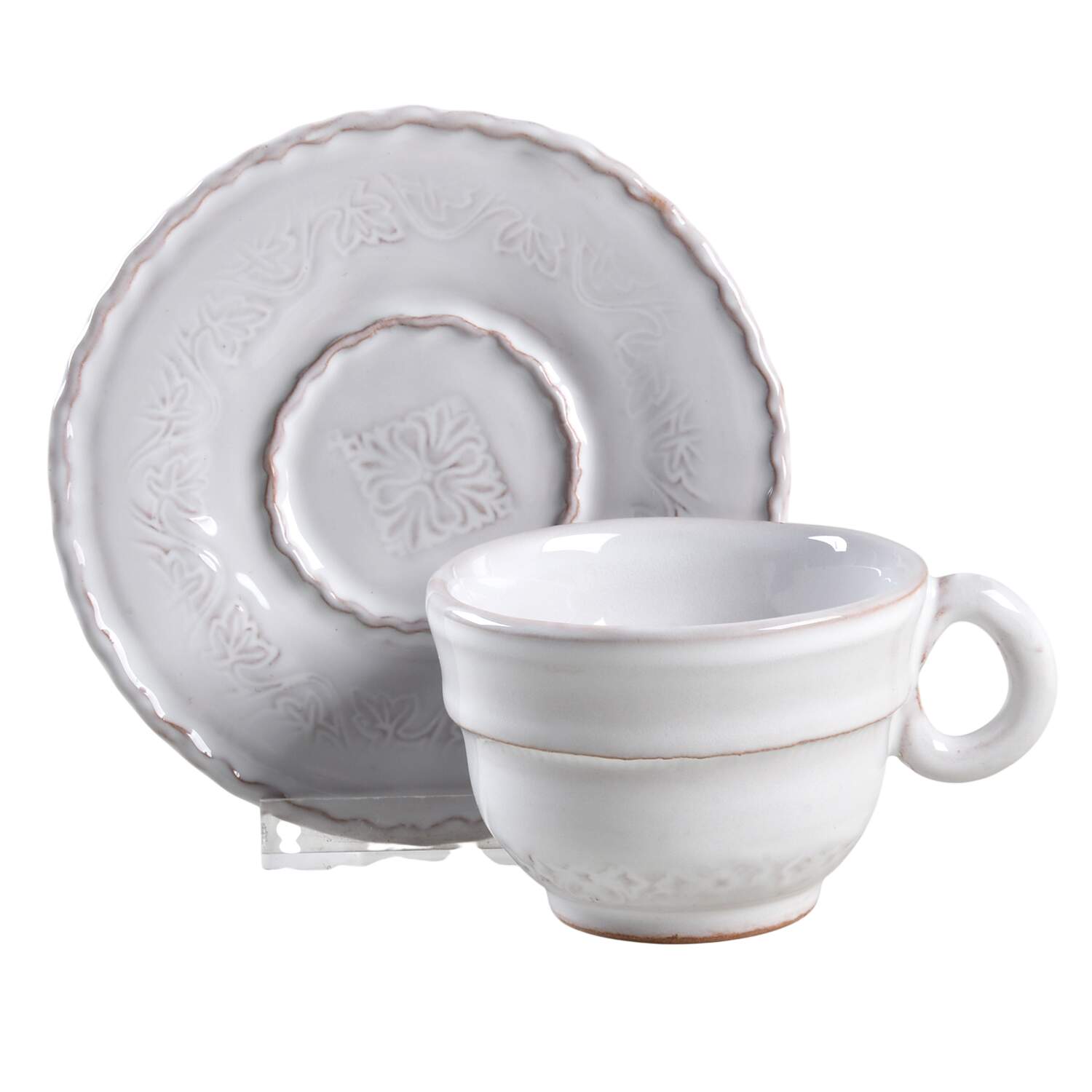 Bellezza White Espresso Cup and Saucer Set by Vietri (Italy)-1