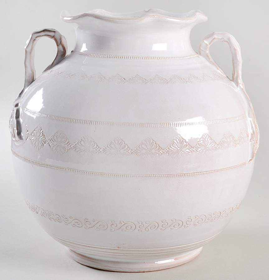 Bellezza White 10" Handled Vase by Vietri (Italy)-1