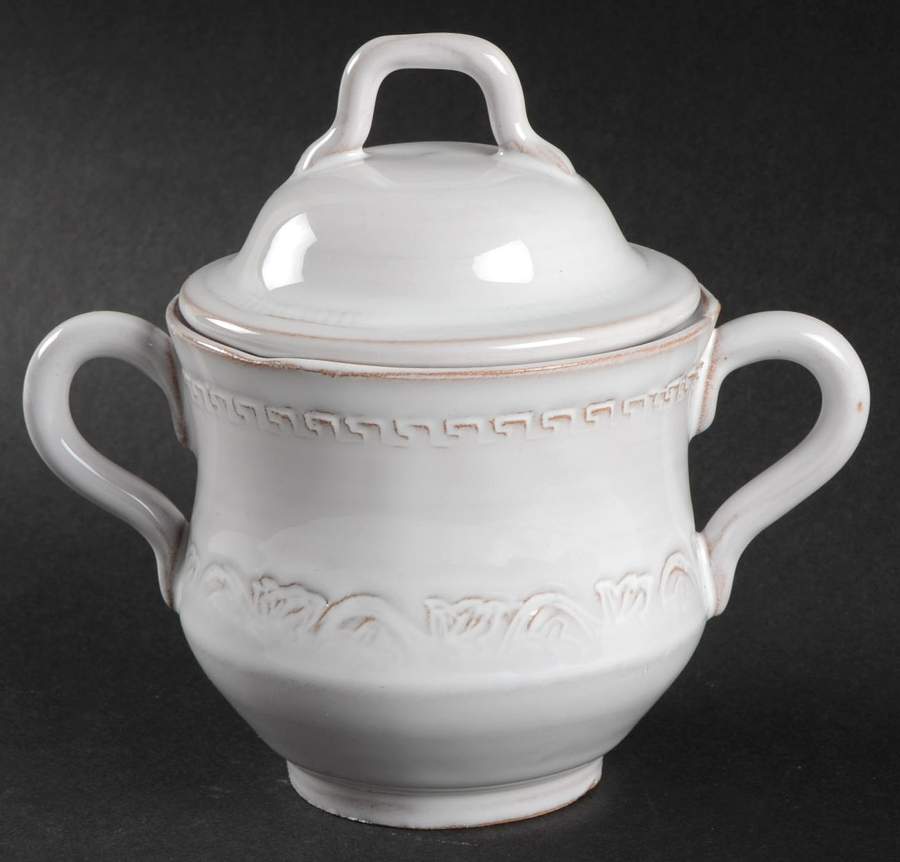 Bellezza White Sugar Bowl & Lid by Vietri (Italy)-1