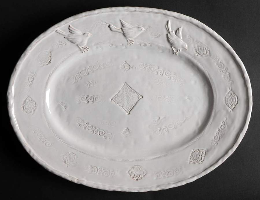 Bellezza White 17" Oval Serving Platter by Vietri (Italy)-1