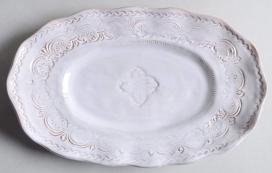 Bellezza White 9" Oval Serving Platter by Vietri (Italy)-1