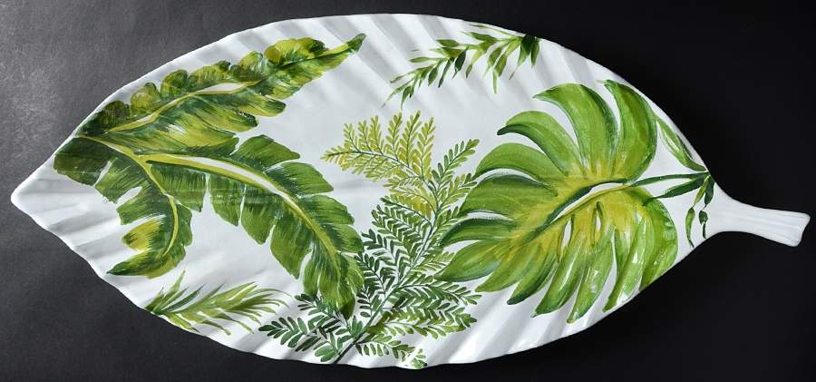 Painted Palms 26" Leaf Shaped Platter by Vietri (Italy)-1
