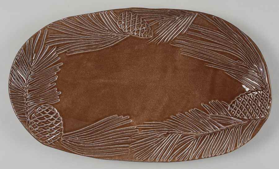 Pineta Acorn Brown 12" Oval Serving Platter by Vietri (Italy)-1