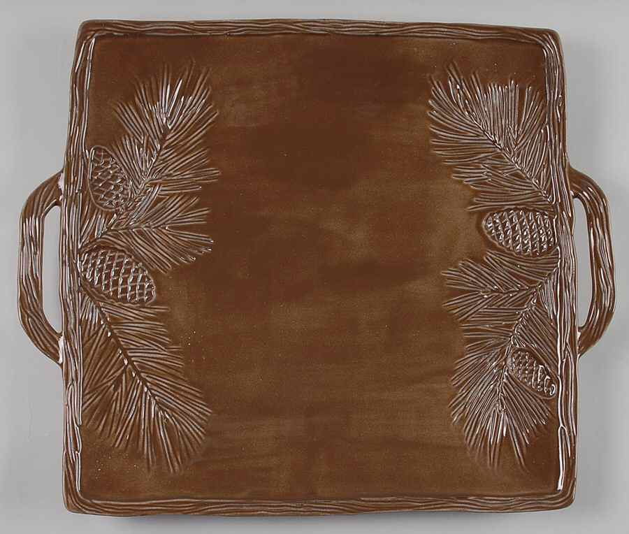 Pineta Acorn Brown 14" Square Platter by Vietri (Italy)-1