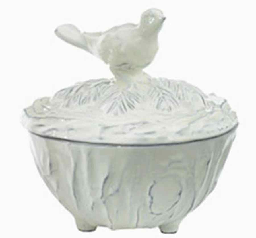 Pineta Winter White 8" Footed Covered Bowl by Vietri (Italy)-1