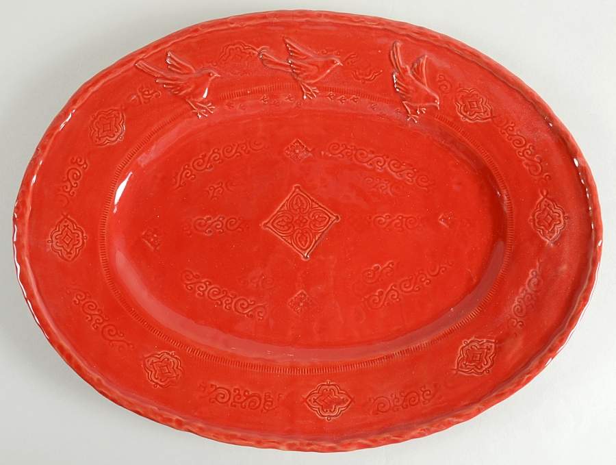 Bellezza Tomato Red 17" Oval Serving Platter by Vietri (Italy)-1