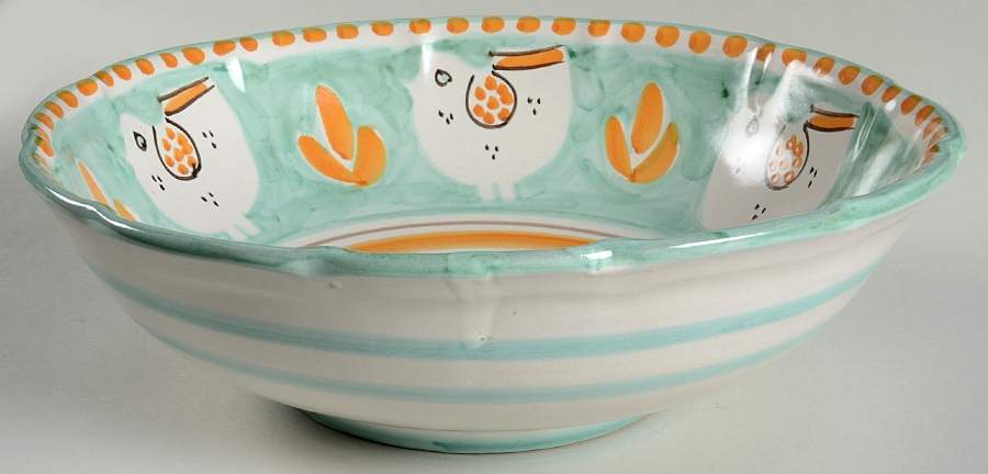 Campagna Chicken (Green, Orange Dots) 12" Round Serving Bowl by Vietri (Italy)-1