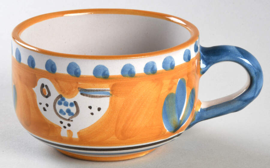 Campagna Chicken (Orange Border, Blue Dots) Flat Cup by Ceramica Artistica (CAS Vietri)-1