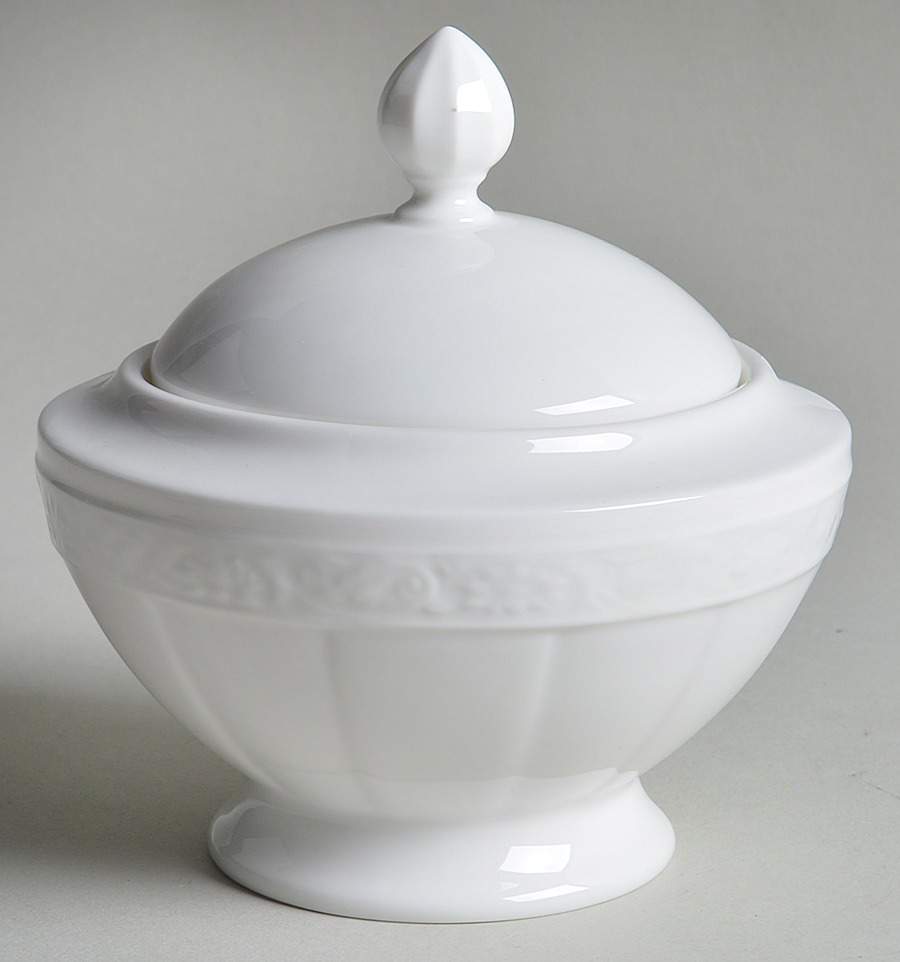 White Pearl Sugar Bowl & Lid by Villeroy & Boch-1