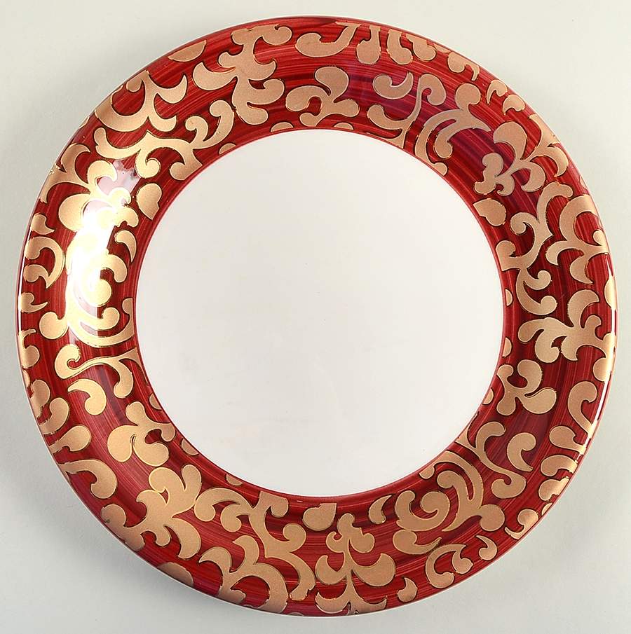 Burgundy Scroll Dinner Plate by VARM Ceramica (Italy)-1