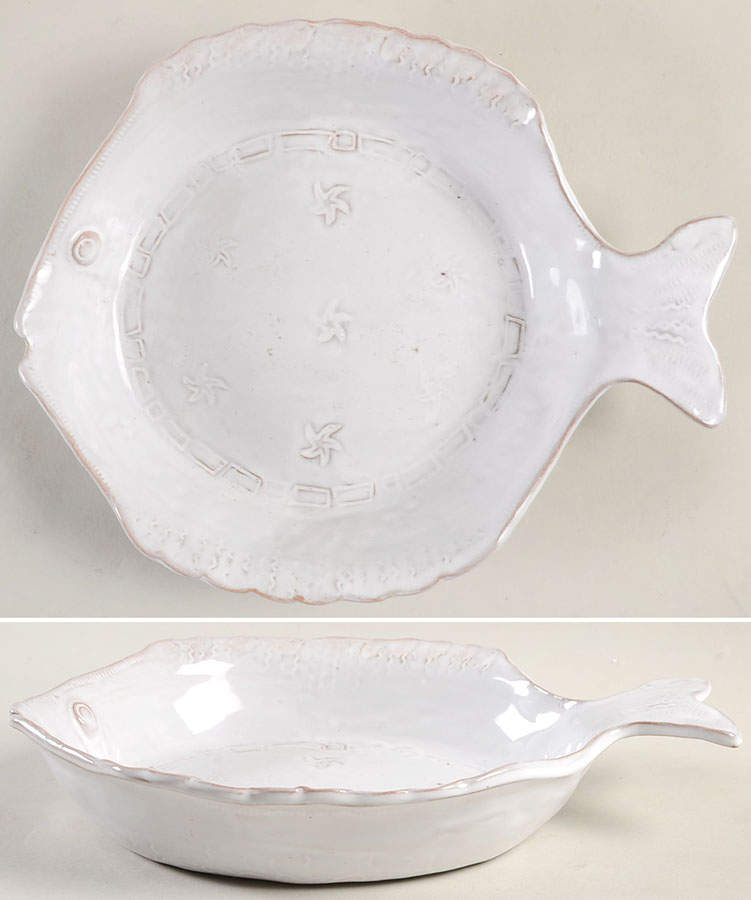 Bellezza Fish White 10" Round Baker by Vietri (Italy)-1