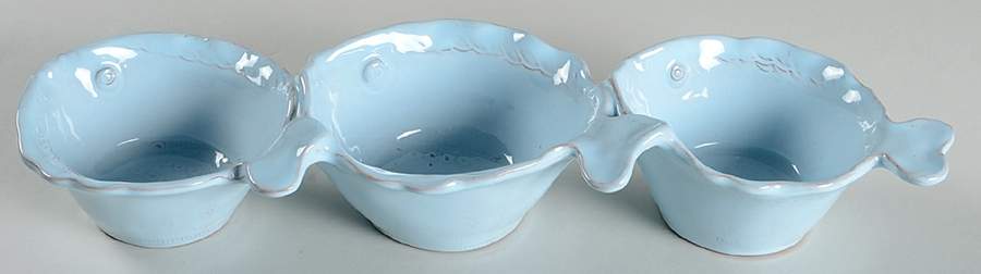 Bellezza Fish Sky Blue 3 Section Server by Vietri (Italy)-1
