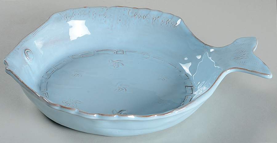 Bellezza Fish Sky Blue 10" Round Baker by Vietri (Italy)-1