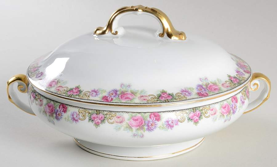 222 (Floral Edge) Round Covered Vegetable by Victoria (Czech)-1