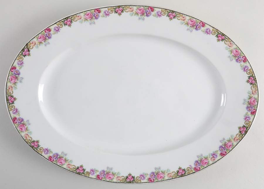 222 (Floral Edge) 15" Oval Serving Platter by Victoria (Czech)-1