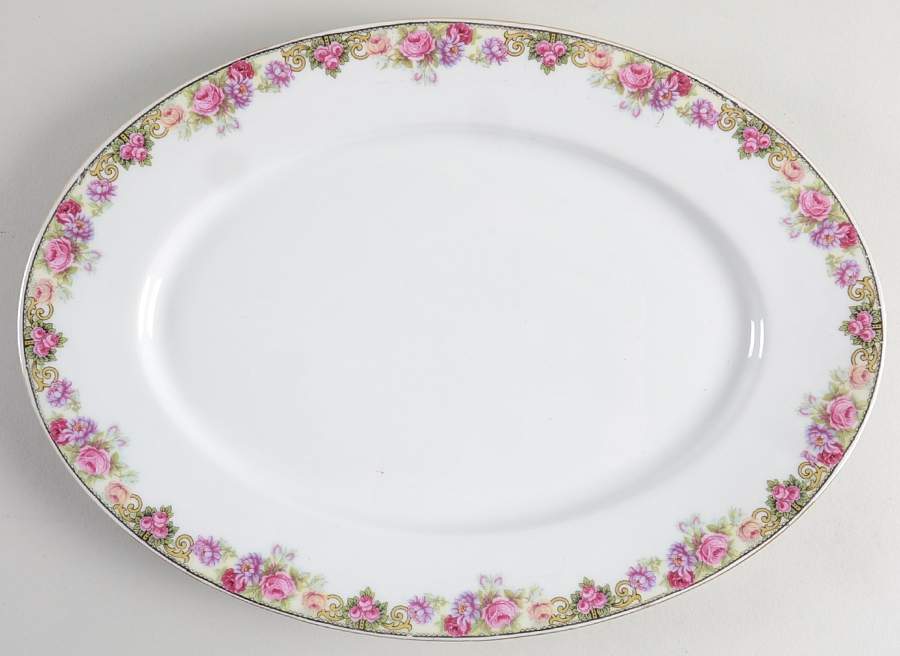 222 (Floral Edge) 12" Oval Serving Platter by Victoria (Czech)-1