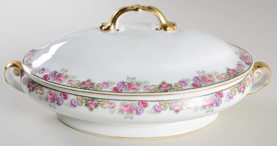 222 (Floral Edge) Oval Covered Vegetable by Victoria (Czech)-1