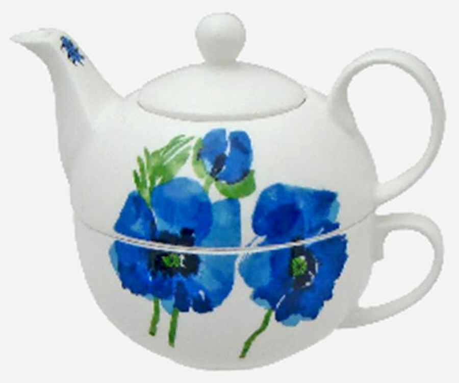 Indigo Garden Individual Teapot & Lid with Cup by Vera Neumann-1