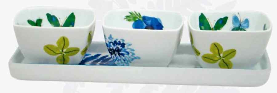 Accessories Condiment Set - Set of 3 Motif Bowls with Tray by Vera Neumann-1