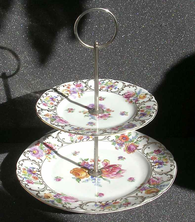 286 2 Tiered Serving Tray (Dinner & Salad Plate) by Victoria (Czech)-1