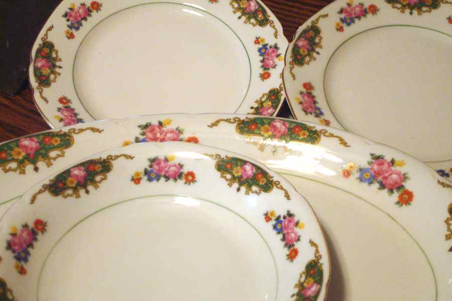141 (Green Insets) 14" Oval Serving Platter by Victoria (Czech)-1