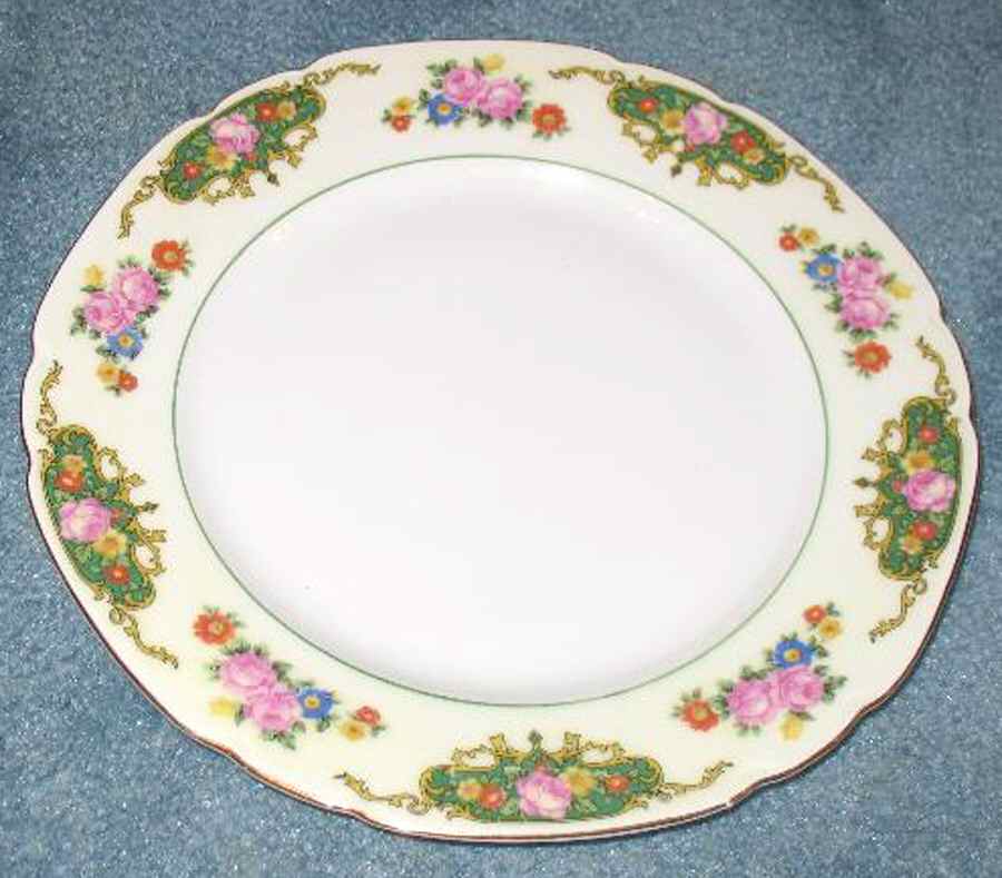 141 (Green Insets) Dinner Plate by Victoria (Czech)-1
